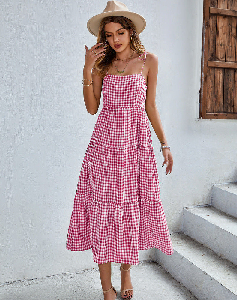 One Piece Long Length Leisure Style Plaid Skirt Style For Women