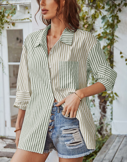 Long Length Stripes Print Casual Wear Shirt For Women