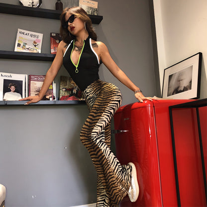 Leopard Tiger Print Texture Sexy Body Bell Bottom Stylish Pants