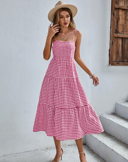 One Piece Long Length Leisure Style Plaid Skirt Style For Women