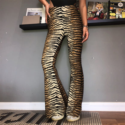 Leopard Tiger Print Texture Sexy Body Bell Bottom Stylish Pants