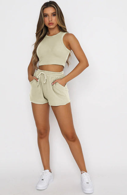 Crop Top With Shorts Show Belly Basic Style For Women
