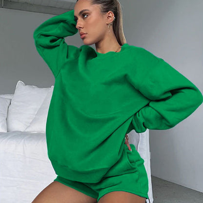 French Terry Material Sweatshirt With Shorts High Qaulity Sets Tracksuits For Women