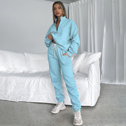 Stand Collar Solid Color Sweatshirt Comfortable Material Customized Support Sweatshirt For Women