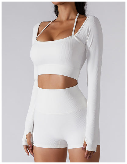 Spring And Summer New Sports Top Women With Chest Pad Quick Dry Fitness Clothes Slim Fit Tight Long Sleeve Yoga Clothes