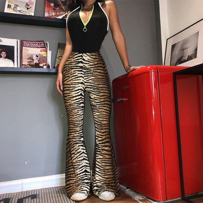 Leopard Tiger Print Texture Sexy Body Bell Bottom Stylish Pants