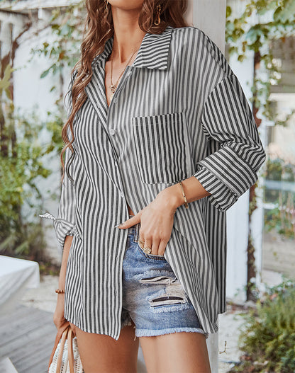Long Length Stripes Print Casual Wear Shirt For Women