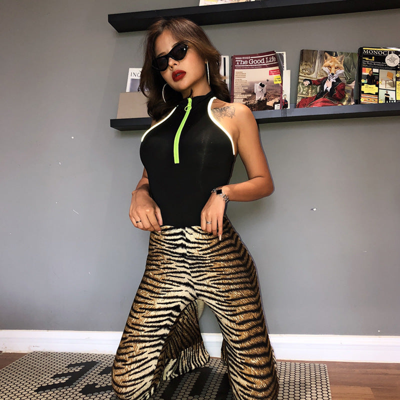 Leopard Tiger Print Texture Sexy Body Bell Bottom Stylish Pants