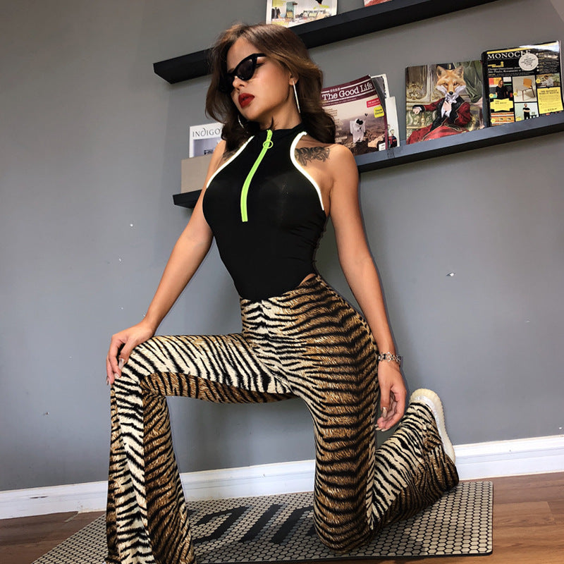 Leopard Tiger Print Texture Sexy Body Bell Bottom Stylish Pants