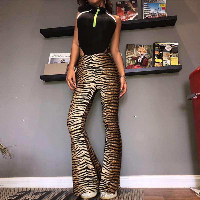 Leopard Tiger Print Texture Sexy Body Bell Bottom Stylish Pants