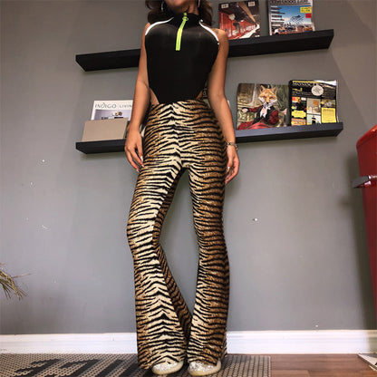 Leopard Tiger Print Texture Sexy Body Bell Bottom Stylish Pants
