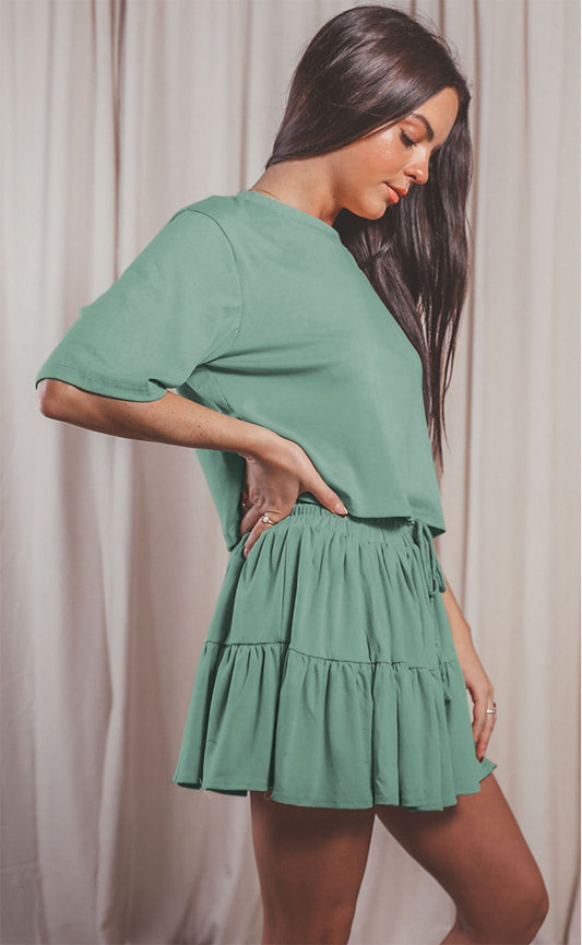 Long Sleeve Top With Pleated Skirt Sets Leisure Sets For Women