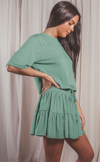 Long Sleeve Top With Pleated Skirt Sets Leisure Sets For Women