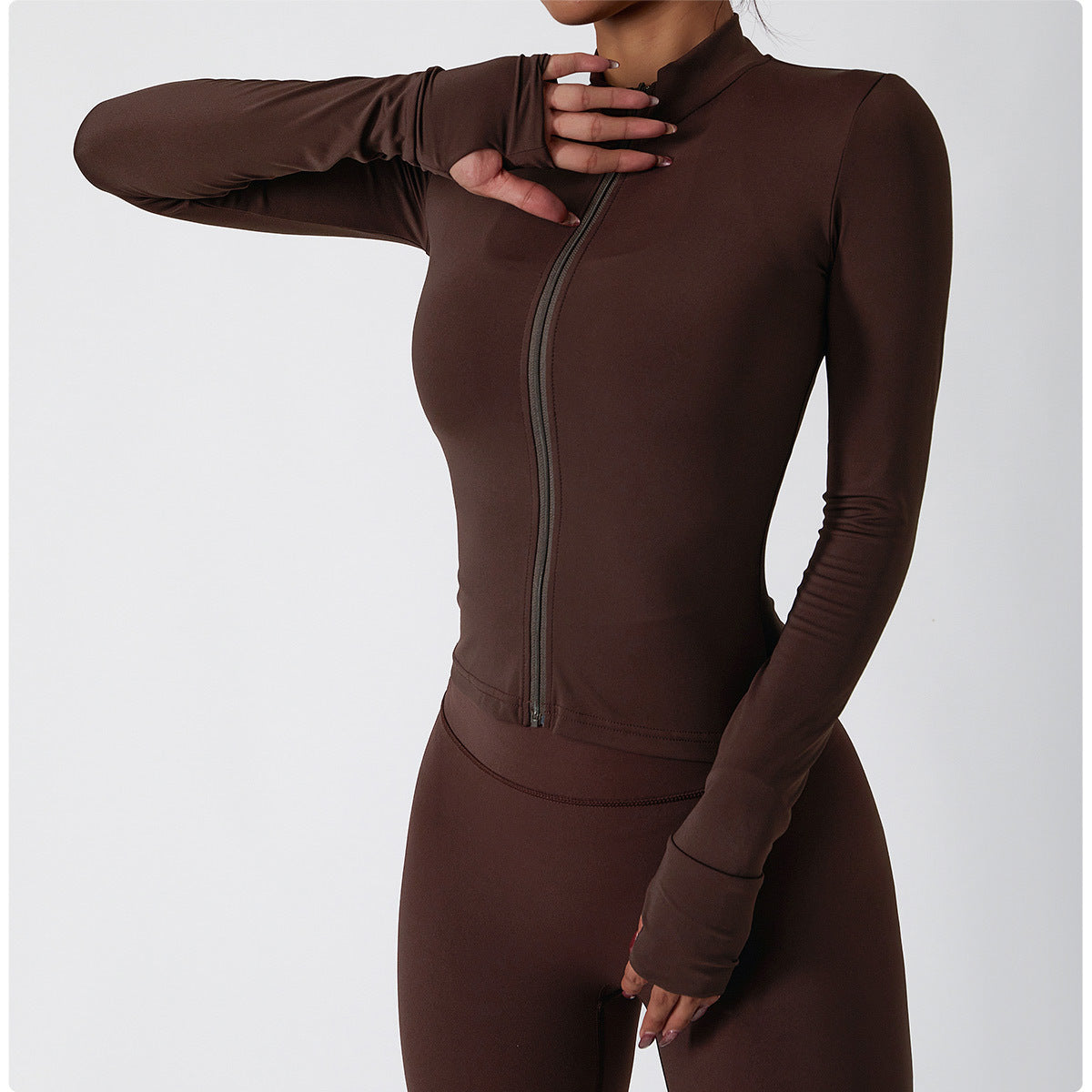 Sleeve Yoga Clothes Female Nude Feeling Fitness Coat Training Outside Wear Zipper Tight Running