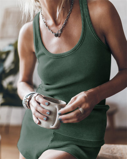 Comfortable Rib Material Women Vest Suspender Style Sets For Women