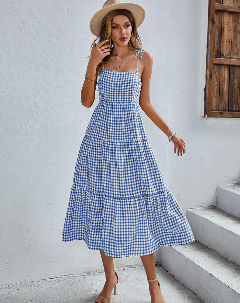 One Piece Long Length Leisure Style Plaid Skirt Style For Women