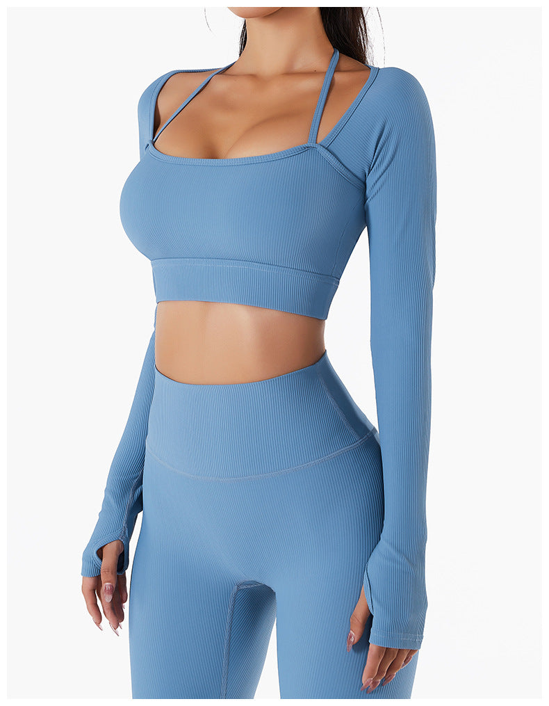 Spring And Summer New Sports Top Women With Chest Pad Quick Dry Fitness Clothes Slim Fit Tight Long Sleeve Yoga Clothes