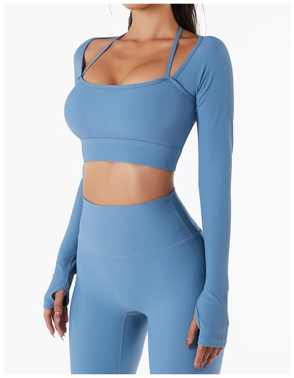 Spring And Summer New Sports Top Women With Chest Pad Quick Dry Fitness Clothes Slim Fit Tight Long Sleeve Yoga Clothes
