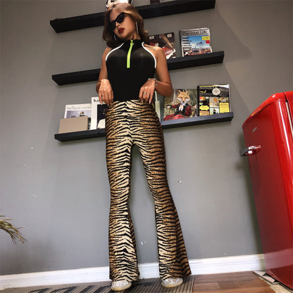 Leopard Tiger Print Texture Sexy Body Bell Bottom Stylish Pants