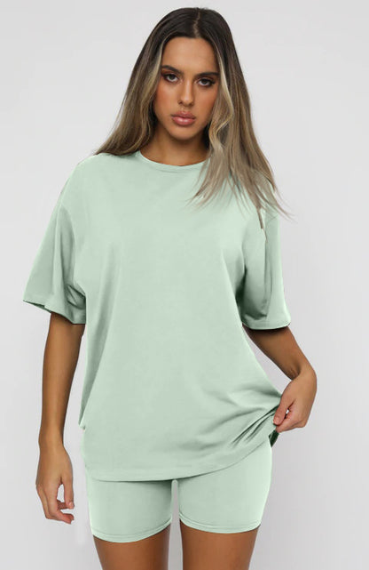 Tshirt Top With Short High Quality Comfortable Stretch Material Sets For Women