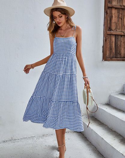 One Piece Long Length Leisure Style Plaid Skirt Style For Women