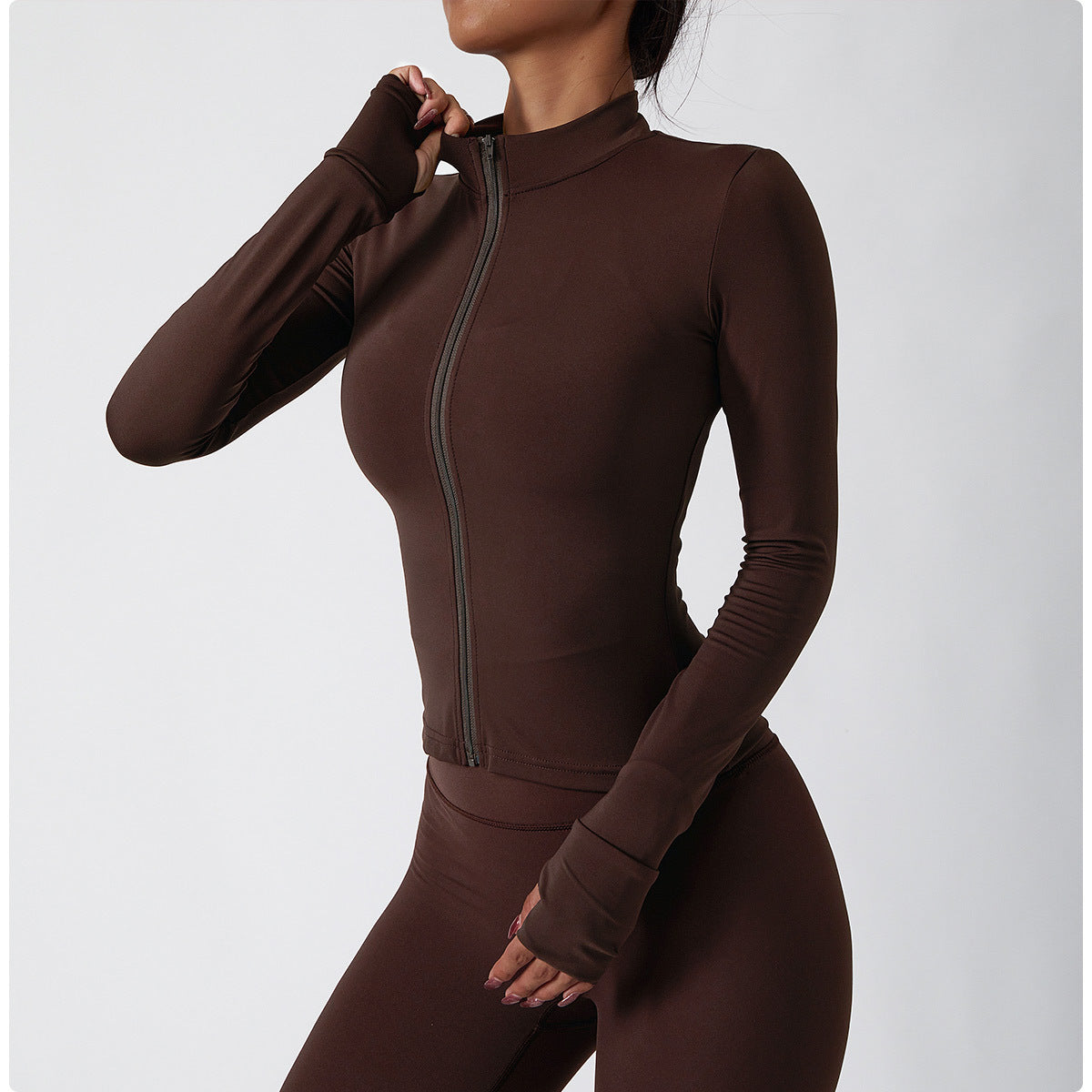 Sleeve Yoga Clothes Female Nude Feeling Fitness Coat Training Outside Wear Zipper Tight Running