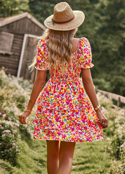 Romantic Elegance Dress Spring Summer Short Sleeve Skirt Floral For Women