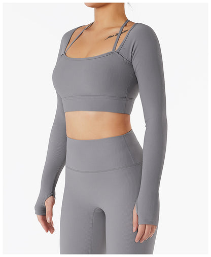 Spring And Summer New Sports Top Women With Chest Pad Quick Dry Fitness Clothes Slim Fit Tight Long Sleeve Yoga Clothes