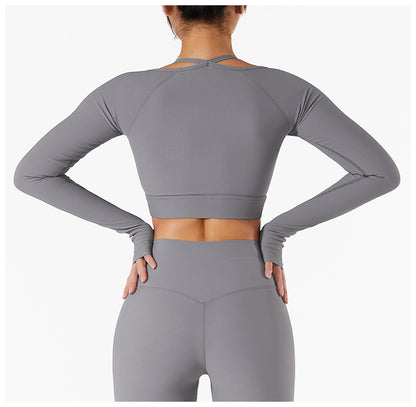 Spring And Summer New Sports Top Women With Chest Pad Quick Dry Fitness Clothes Slim Fit Tight Long Sleeve Yoga Clothes