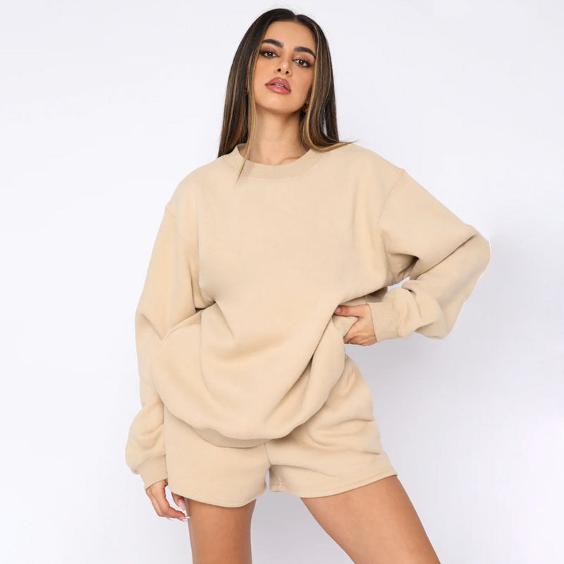 French Terry Material Sweatshirt With Shorts High Qaulity Sets Tracksuits For Women