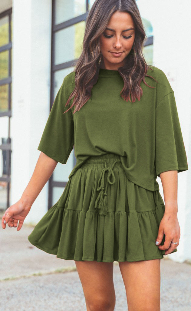 Long Sleeve Top With Pleated Skirt Sets Leisure Sets For Women