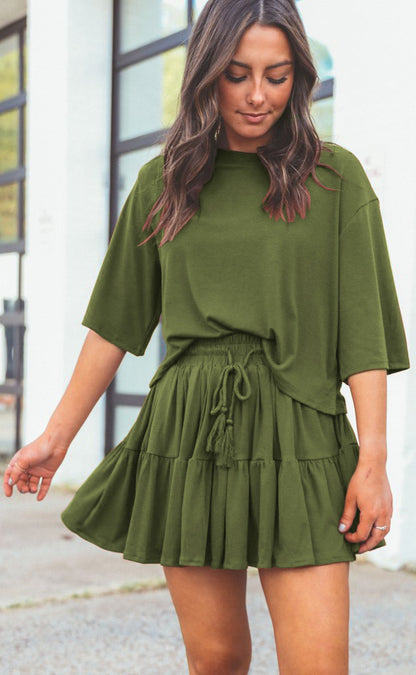 Long Sleeve Top With Pleated Skirt Sets Leisure Sets For Women