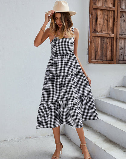 One Piece Long Length Leisure Style Plaid Skirt Style For Women