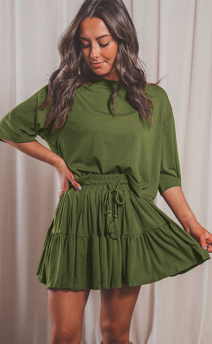 Long Sleeve Top With Pleated Skirt Sets Leisure Sets For Women