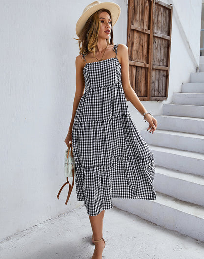 One Piece Long Length Leisure Style Plaid Skirt Style For Women