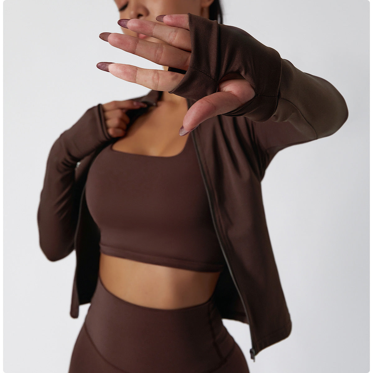 Sleeve Yoga Clothes Female Nude Feeling Fitness Coat Training Outside Wear Zipper Tight Running