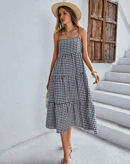 One Piece Long Length Leisure Style Plaid Skirt Style For Women