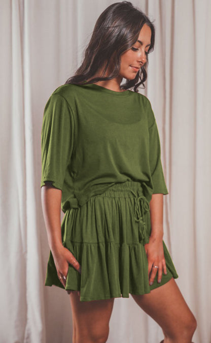 Long Sleeve Top With Pleated Skirt Sets Leisure Sets For Women