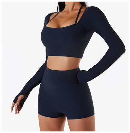 Spring And Summer New Sports Top Women With Chest Pad Quick Dry Fitness Clothes Slim Fit Tight Long Sleeve Yoga Clothes