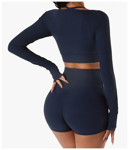 Spring And Summer New Sports Top Women With Chest Pad Quick Dry Fitness Clothes Slim Fit Tight Long Sleeve Yoga Clothes