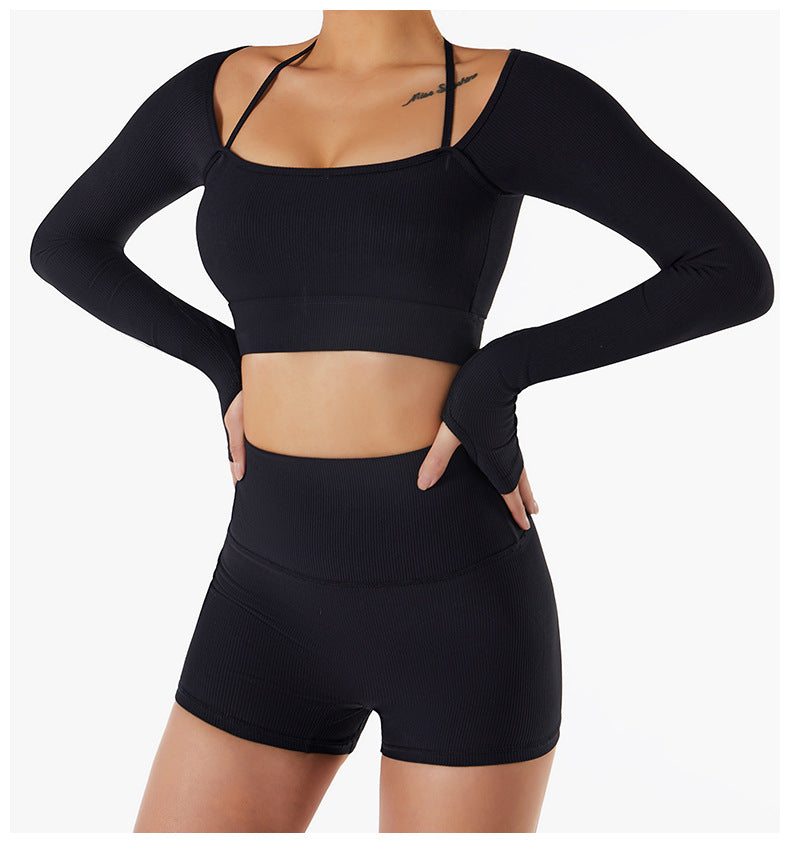 Spring And Summer New Sports Top Women With Chest Pad Quick Dry Fitness Clothes Slim Fit Tight Long Sleeve Yoga Clothes