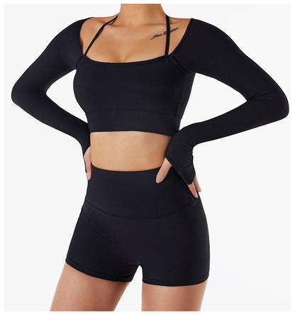 Spring And Summer New Sports Top Women With Chest Pad Quick Dry Fitness Clothes Slim Fit Tight Long Sleeve Yoga Clothes