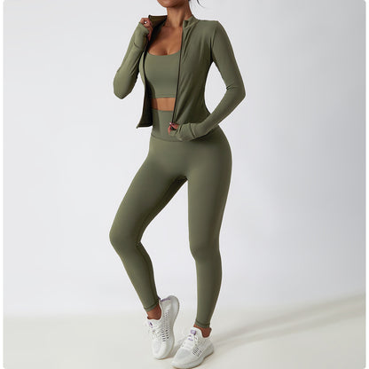 Sleeve Yoga Clothes Female Nude Feeling Fitness Coat Training Outside Wear Zipper Tight Running