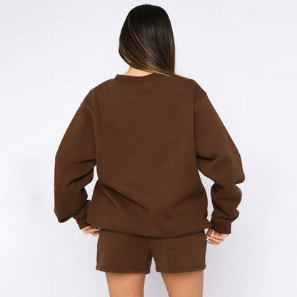 French Terry Material Sweatshirt With Shorts High Qaulity Sets Tracksuits For Women