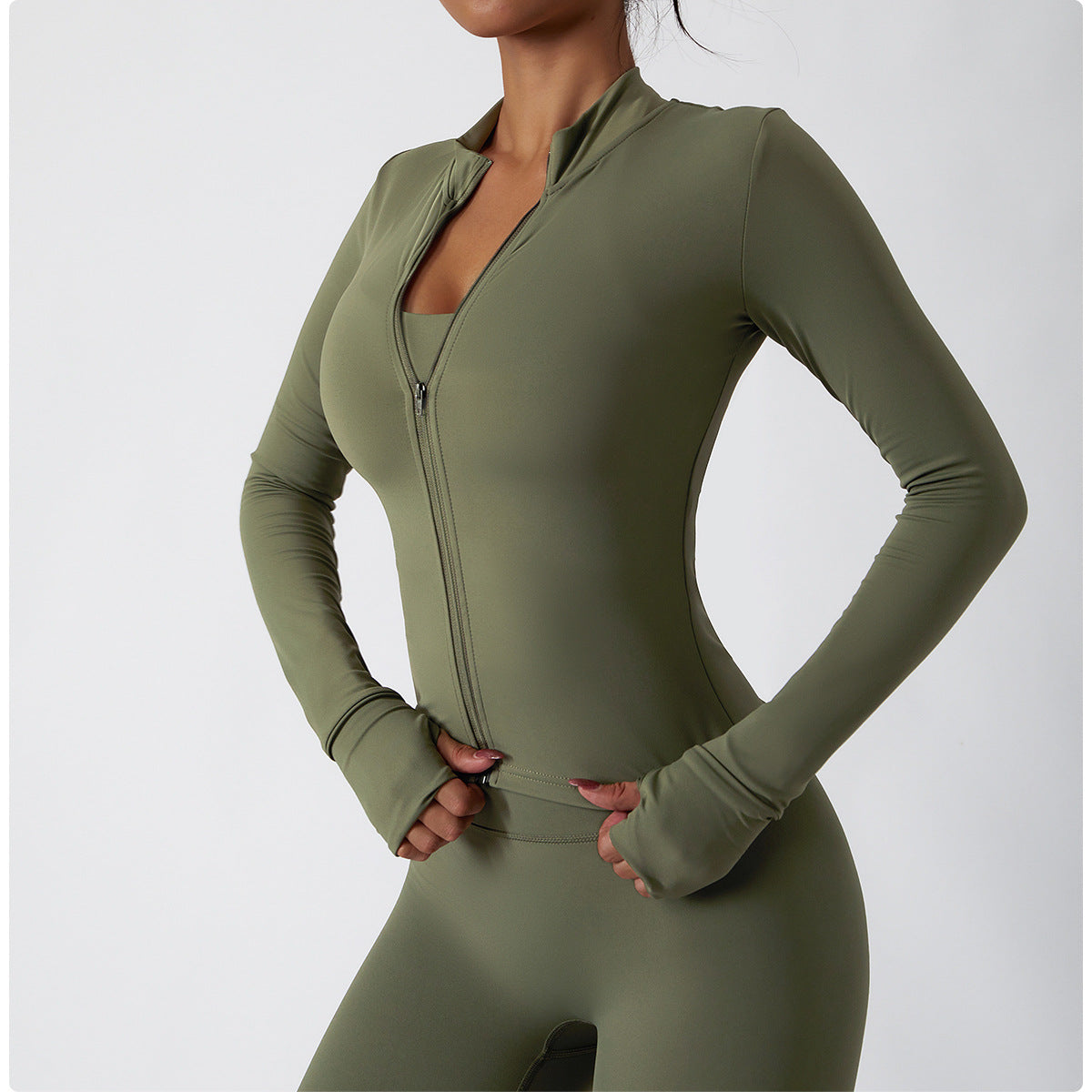 Sleeve Yoga Clothes Female Nude Feeling Fitness Coat Training Outside Wear Zipper Tight Running