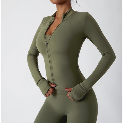 Sleeve Yoga Clothes Female Nude Feeling Fitness Coat Training Outside Wear Zipper Tight Running