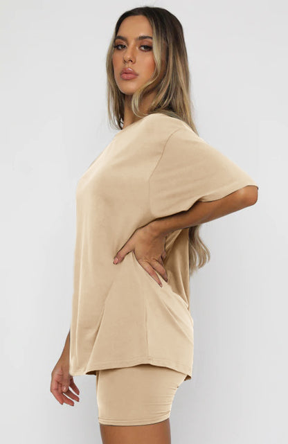 Tshirt Top With Short High Quality Comfortable Stretch Material Sets For Women