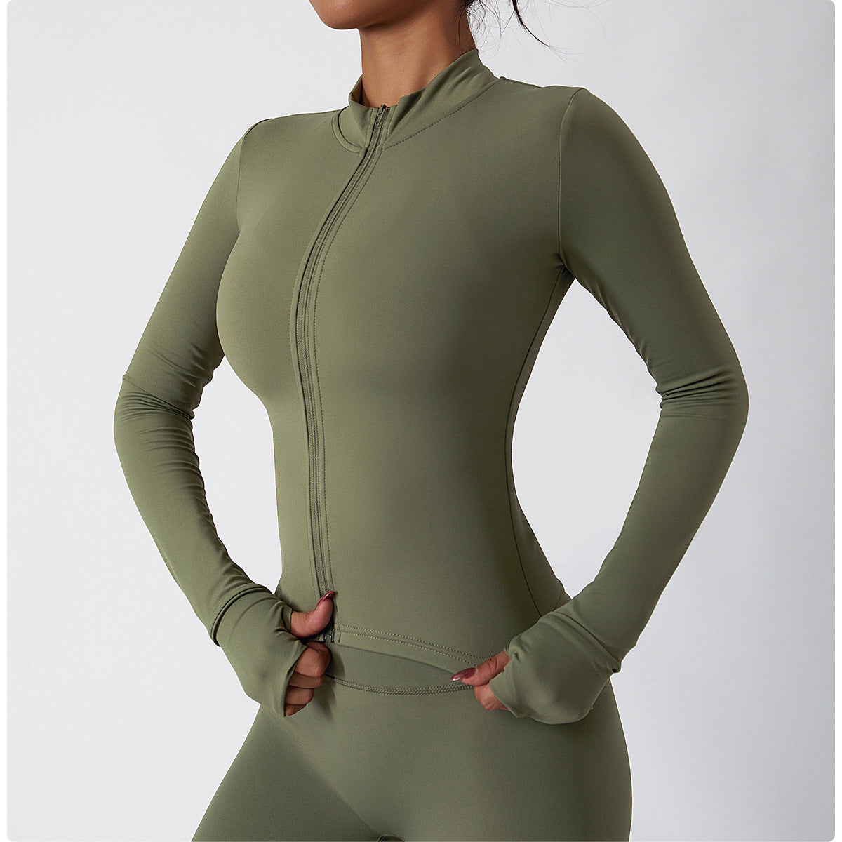 Sleeve Yoga Clothes Female Nude Feeling Fitness Coat Training Outside Wear Zipper Tight Running