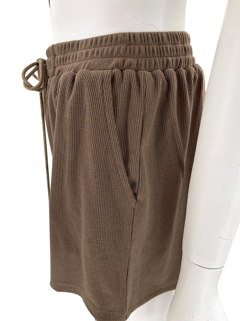 Crop Top With Shorts Show Belly Basic Style For Women