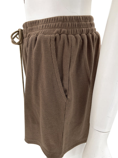 Crop Top With Shorts Show Belly Basic Style For Women